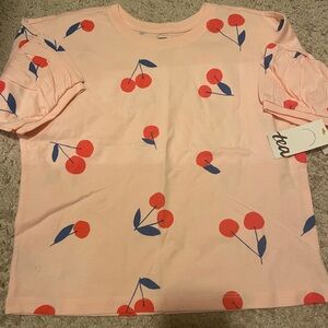 NWT Girls Tea Collection Cherry Print Puff Sleeve Tee